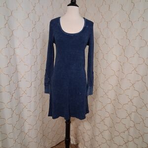 Able Blue Long Sleeve Dress with Lace Detail